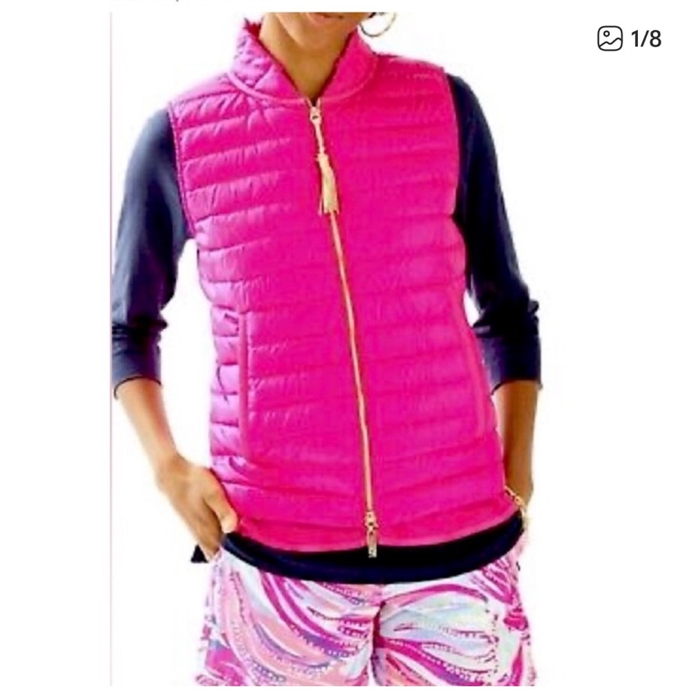 Lilly Pulitzer Cora Hot Pink Puffer Vest - Picture 2 of 4